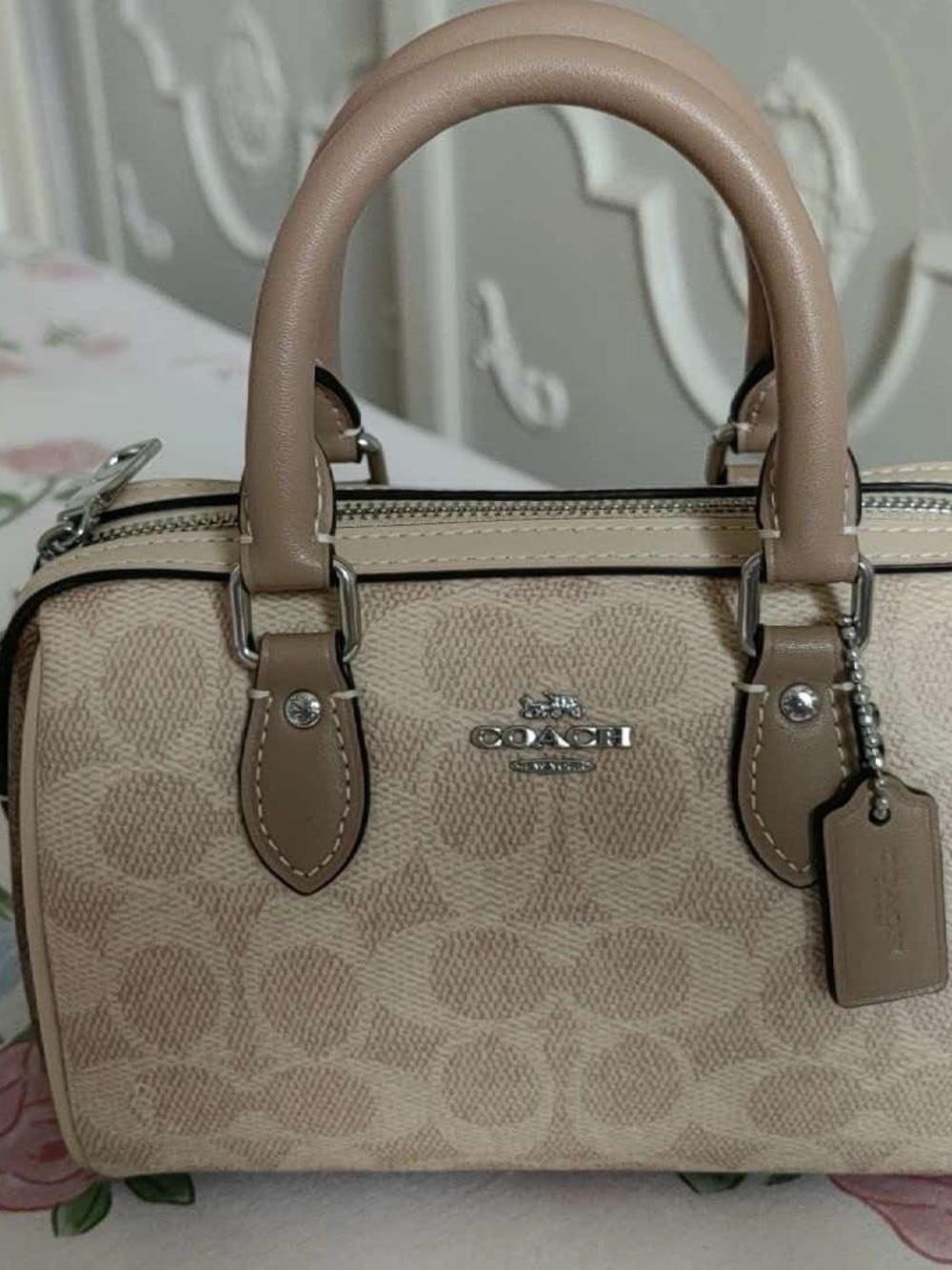 Good Coach Small Signature Satchel in Beige and Taupe